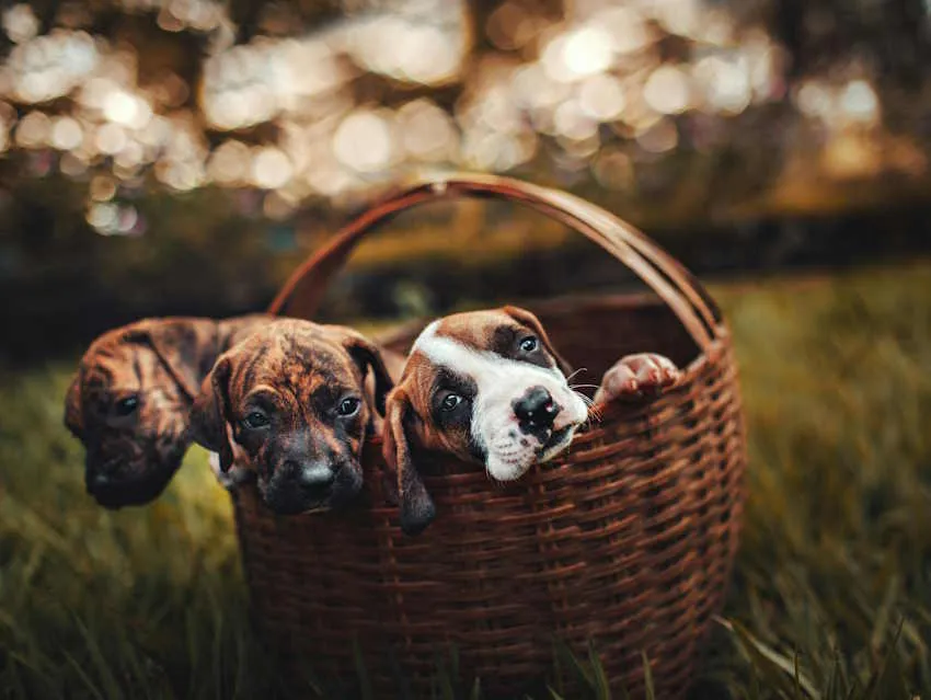 3 chiots boxer dans un panier